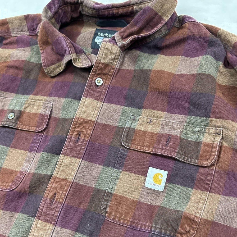Carhartt Flannel Shirt Mens 2XL Multi-Color Plaid Loose Fit Cotton 105078 R25